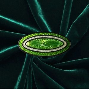 Edwardian Light green Guilloche’ Enamelled Oval Pin 1 1/8”.